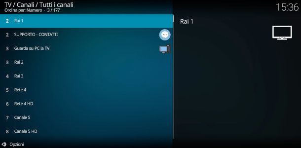 lista canali TV su Kodi