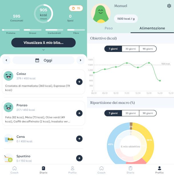 schermate app Foodvisor