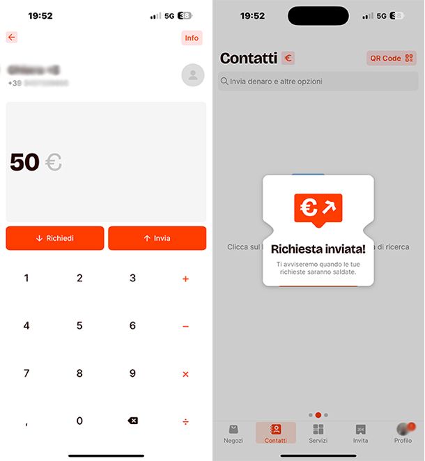 Satispay screenshot invio link richiesta di pagamento