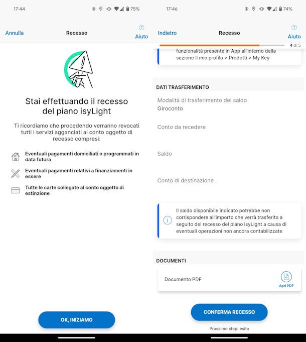 Chiudere conto isybank da app