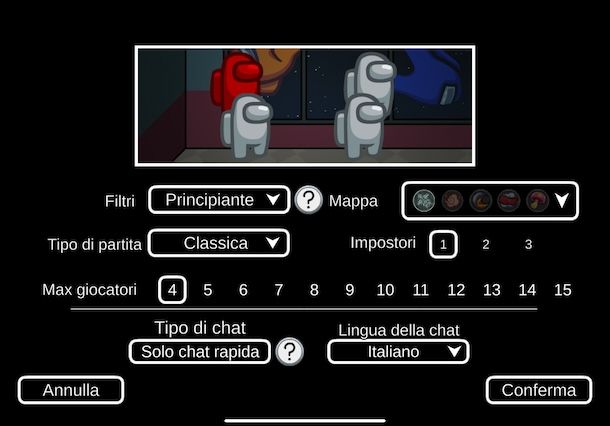 Impostare partita online su Among Us