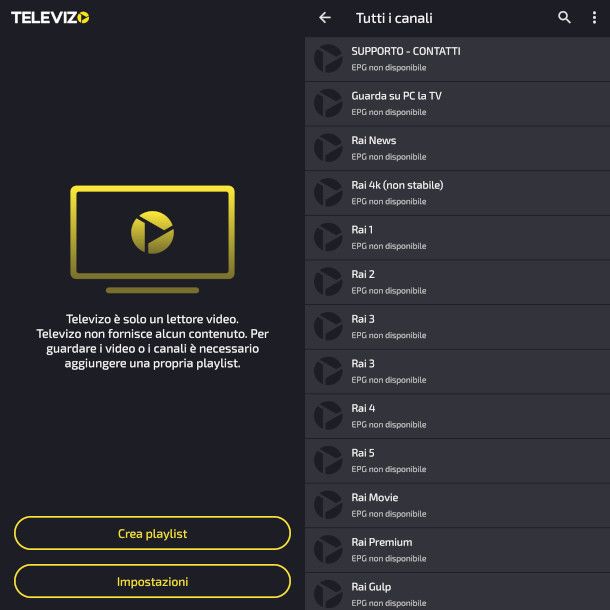schermate app Televizo