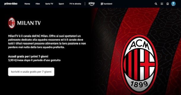 Milan TV gratis su Prime Video