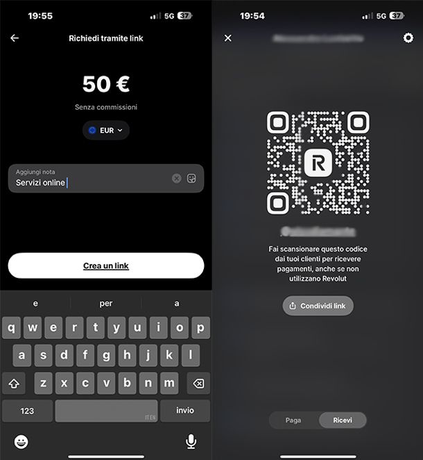 Revolut screenshot codice qr di pagamento