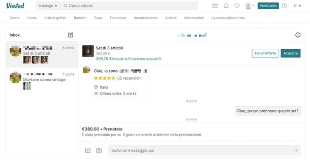 Come prenotare un set su Vinted PC