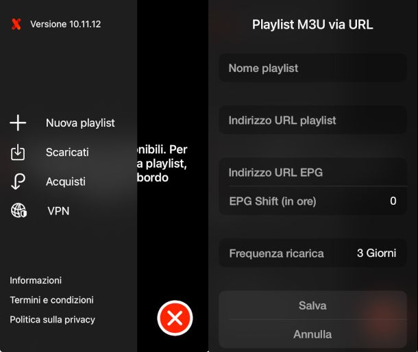 schermate app IPTVX
