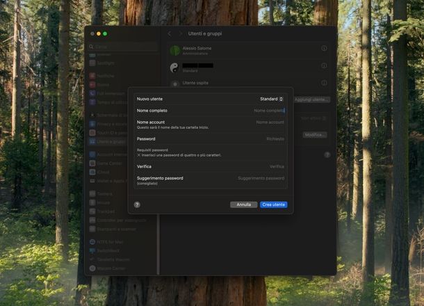 Creare nuovo utente macOS