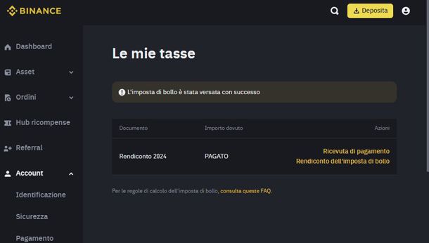 Le mie Tasse Binance