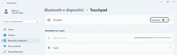 attivare touchpad senza mouse Windows 11