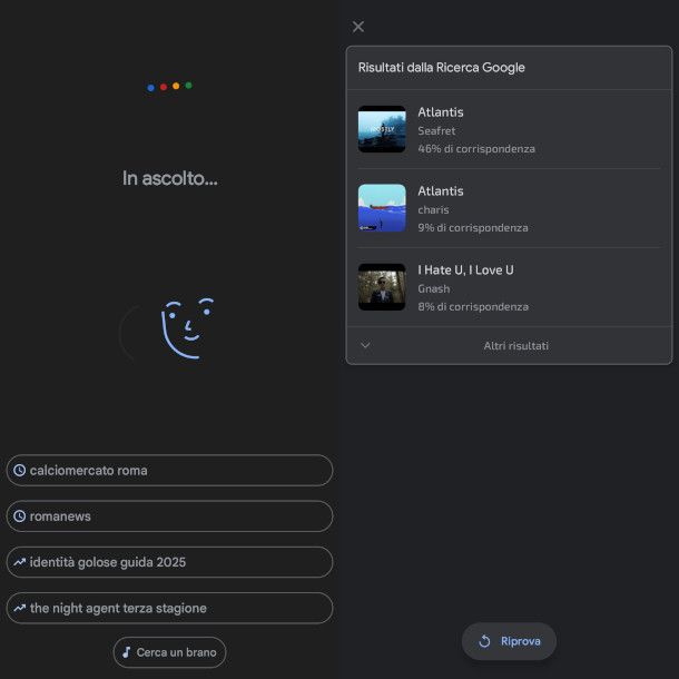 schermate funzione Google Sound Search da app Google