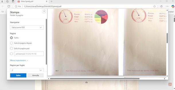 Salvare PDF con due pagine in un foglio