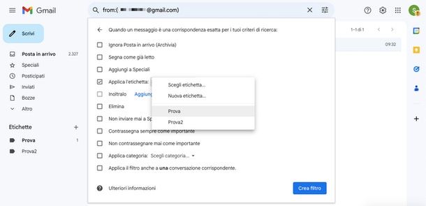 come spostare automaticamente le mail in una cartella Gmail desktop