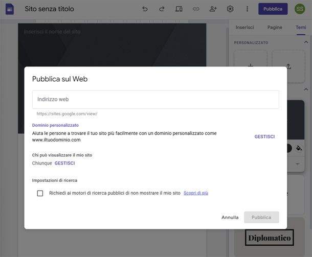 pubblicazione sito Google Sites