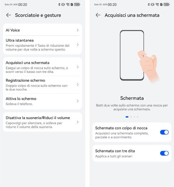 Gesti per fare screenshot Huawei