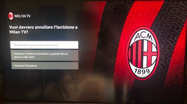 Disattivare Milan TV da Prime Video