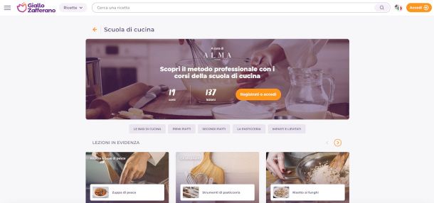 sezione La scuola di cucina su sito Giallo Zafferano