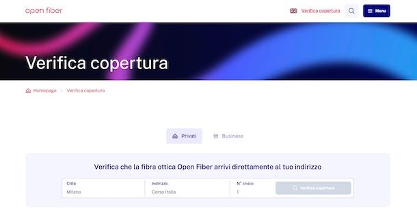 Verifica copertura fibra Open Fiber