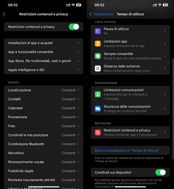 Attivare parental control iPhone