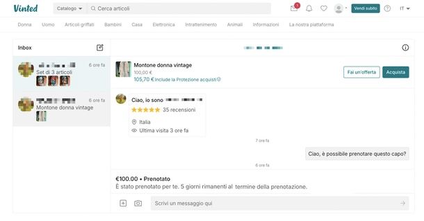 come prenotare un articolo su Vinted PC