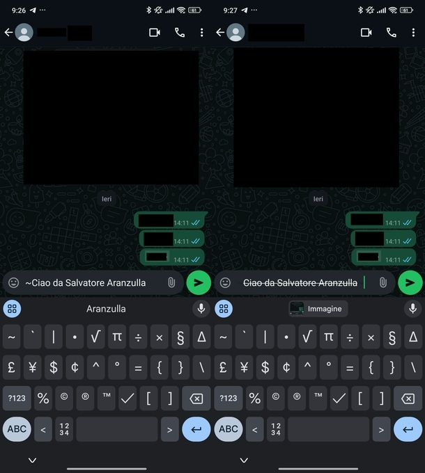 Scrivere barrato WhatsApp Android