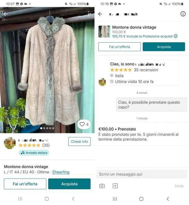 come prenotare un articolo su Vinted app