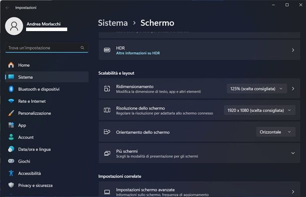 risoluzione schermo windows 11