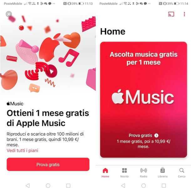 Apple Music gratis su Android