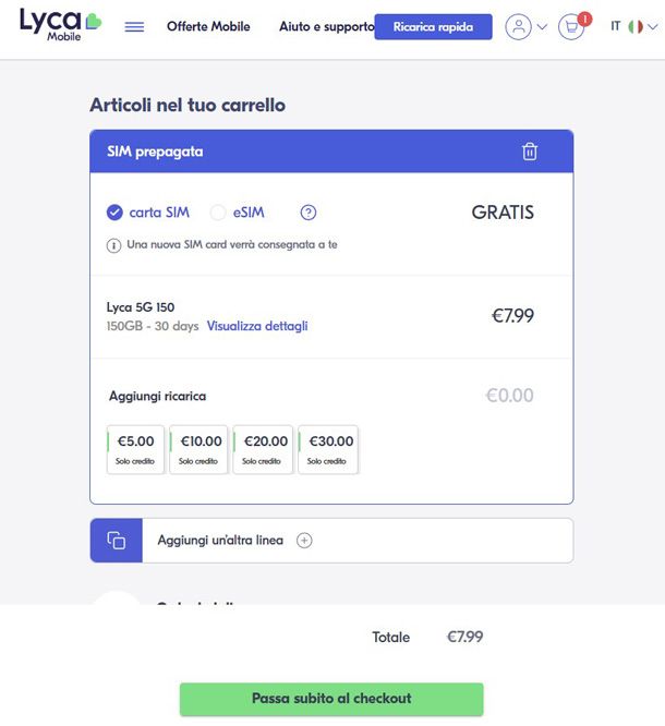 Lycamobile acquisto SIM