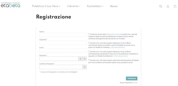 Creare account su Etabeta