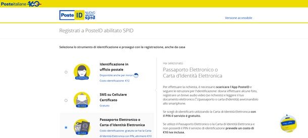 Procedura per fare lo SPID Poste Italiane con CIE o passaporto elettronico