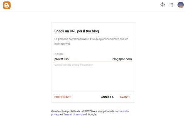 scelta indirizzo Blogger