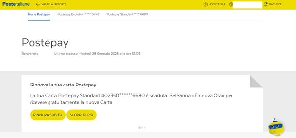 Procedura per rinnovare Carta Postepay Standard