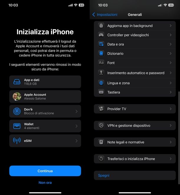 Ripristinare iPhone impostazioni di fabbrica