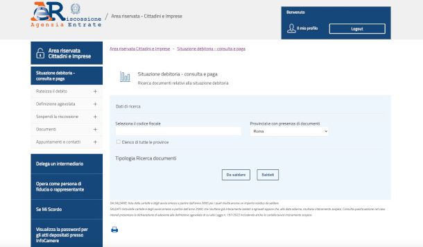 verifica situazione debitoria su sito ADE