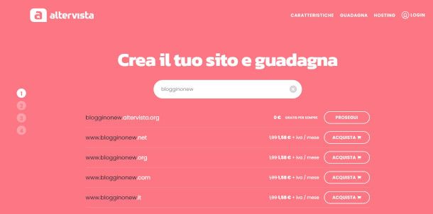 scelta dominio su Altervista