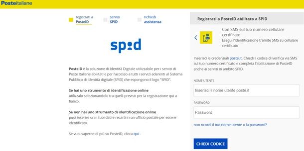 Procedura per fare lo SPID di Poste Italiane da SMS di cellulare certificato