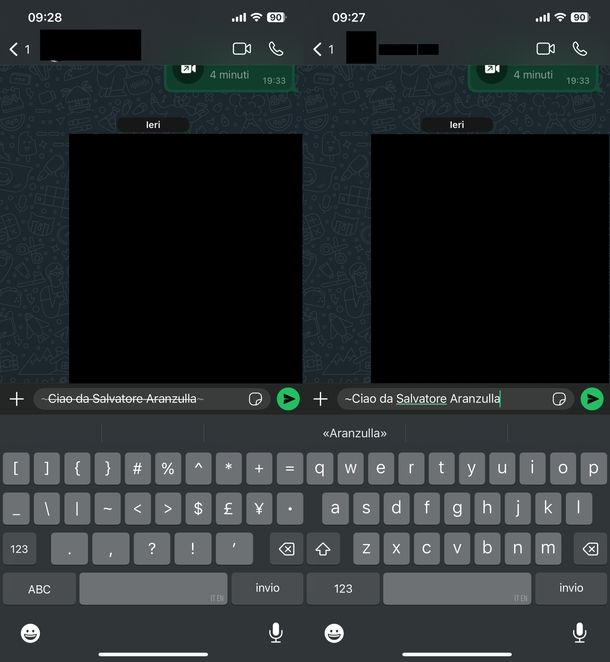 Scrivere barrato WhatsApp iPhone