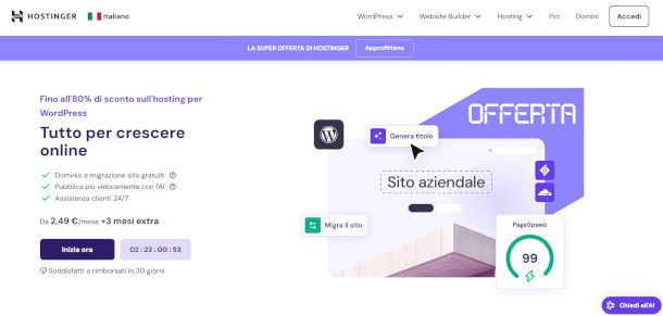 home page sito Hostinger