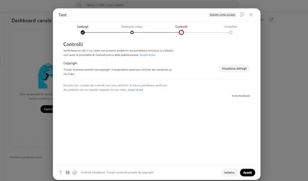funzione controllo copyright YouTube Studio