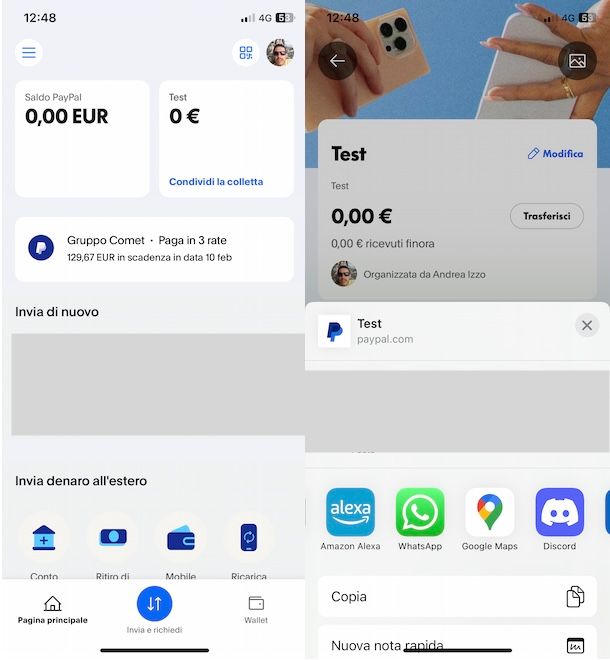 Condividere colletta PayPal su WhatsApp