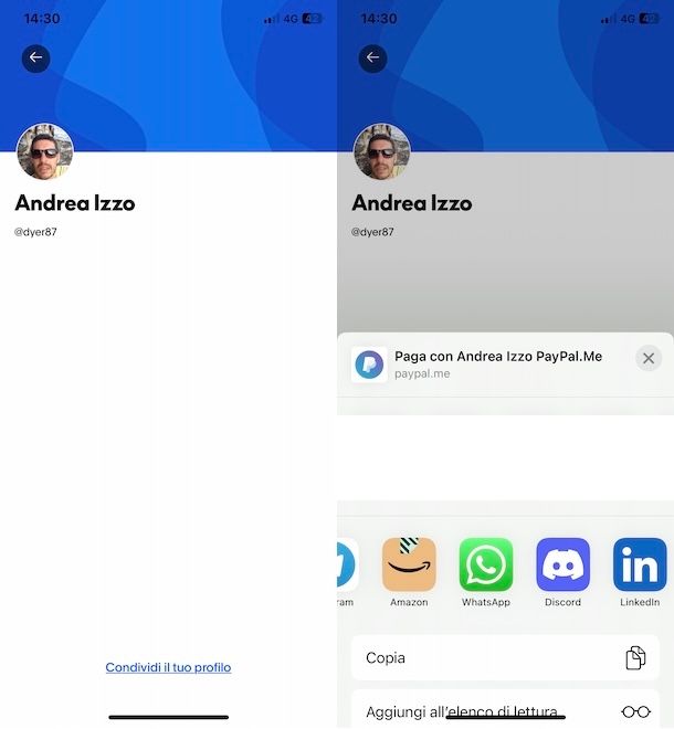 Condividere profilo WhatsApp su PayPal