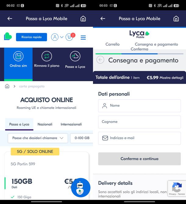 app Lycamobile acquisto SIM