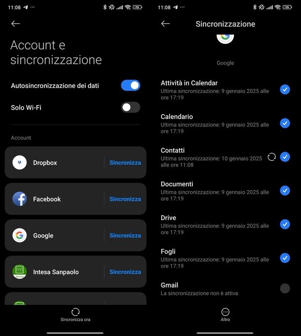 Salvare rubrica Android Gmail
