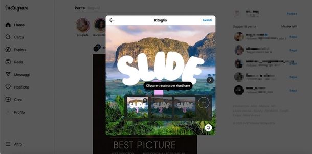 come fare carosello Instagram PC