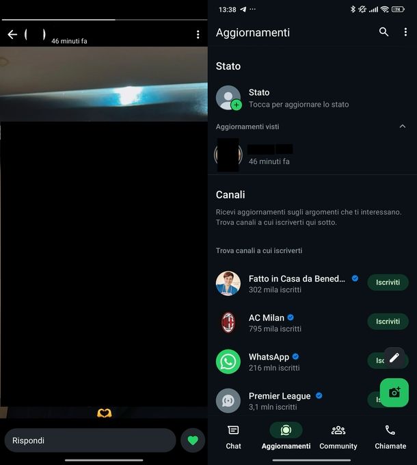 Mettere mi piace stato WhatsApp Android