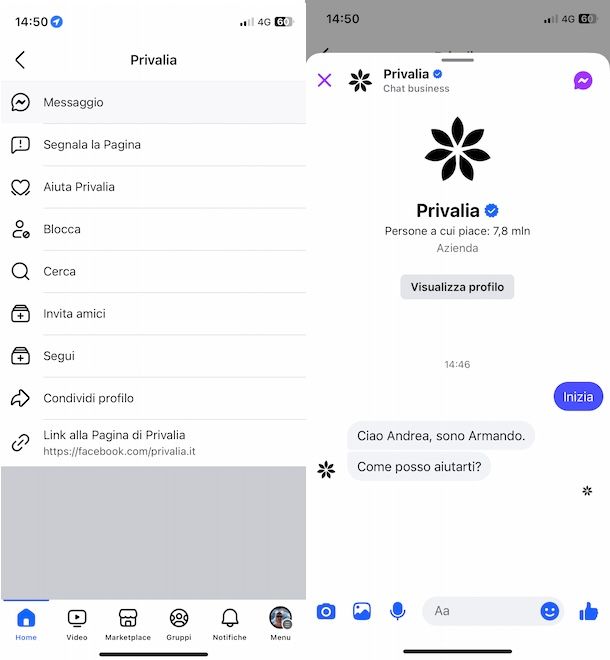 Contattare Privalia su Facebook