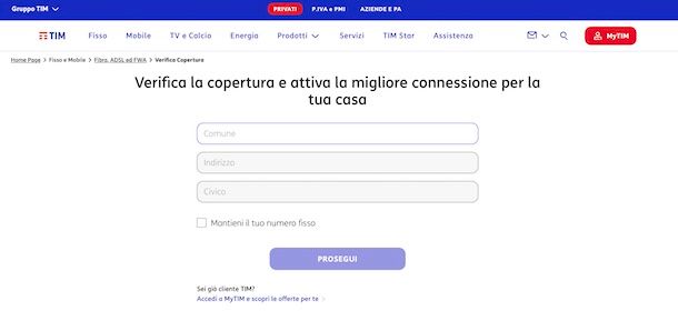 Verifica copertura fibra TIM