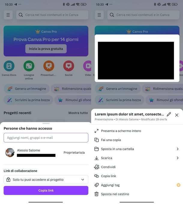 Copiare link progetto Canva Android