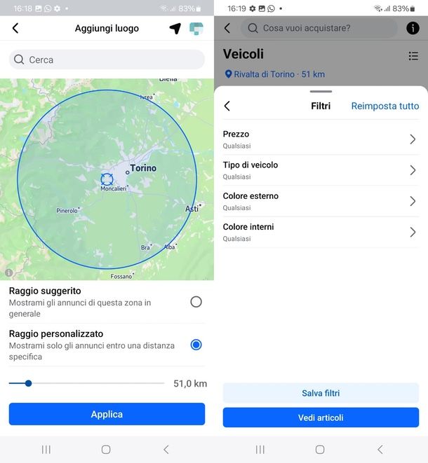 come personalizzare ricerca Marketplace su Facebook