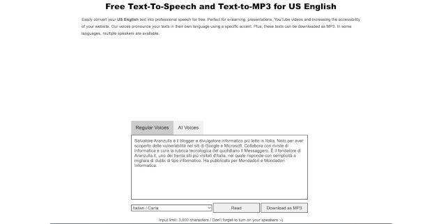 interfaccia sito TTSMP3